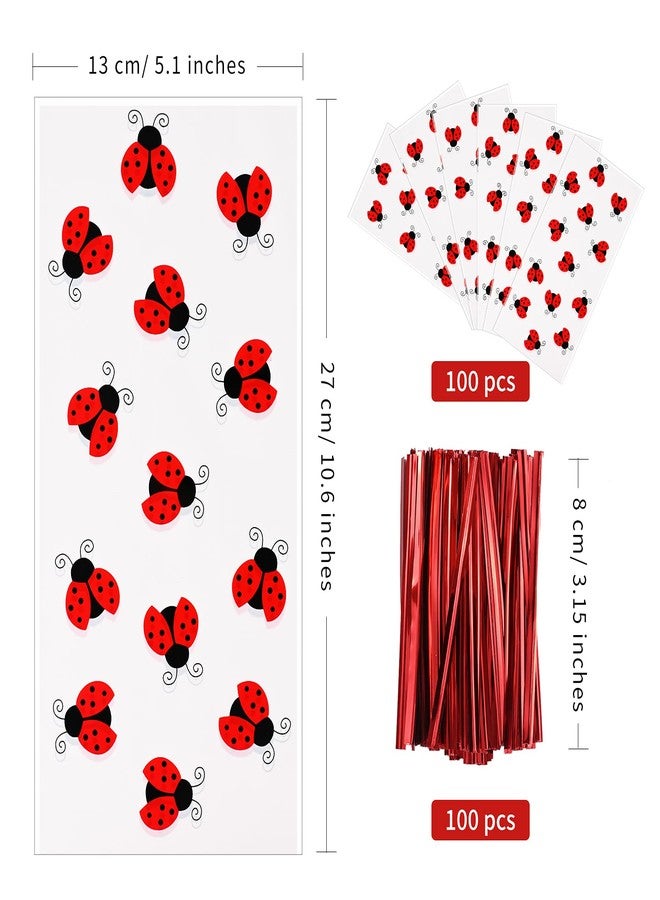 Lecpeting 100 Pcs Ladybug Treat Bags Ladybug Cellophane Candy Bags Ladybug Party Favor with Twist Ties for Theme Birthday Party Supplies - Image 2